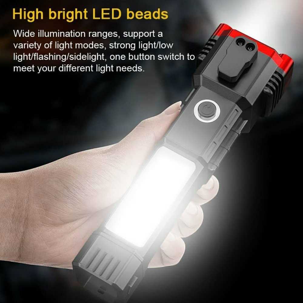 High Power Led Flashlight Focus Light Power Bank and Window Hammer